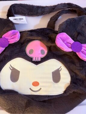 Plush Black Character Tote with Pink Accents for Kids